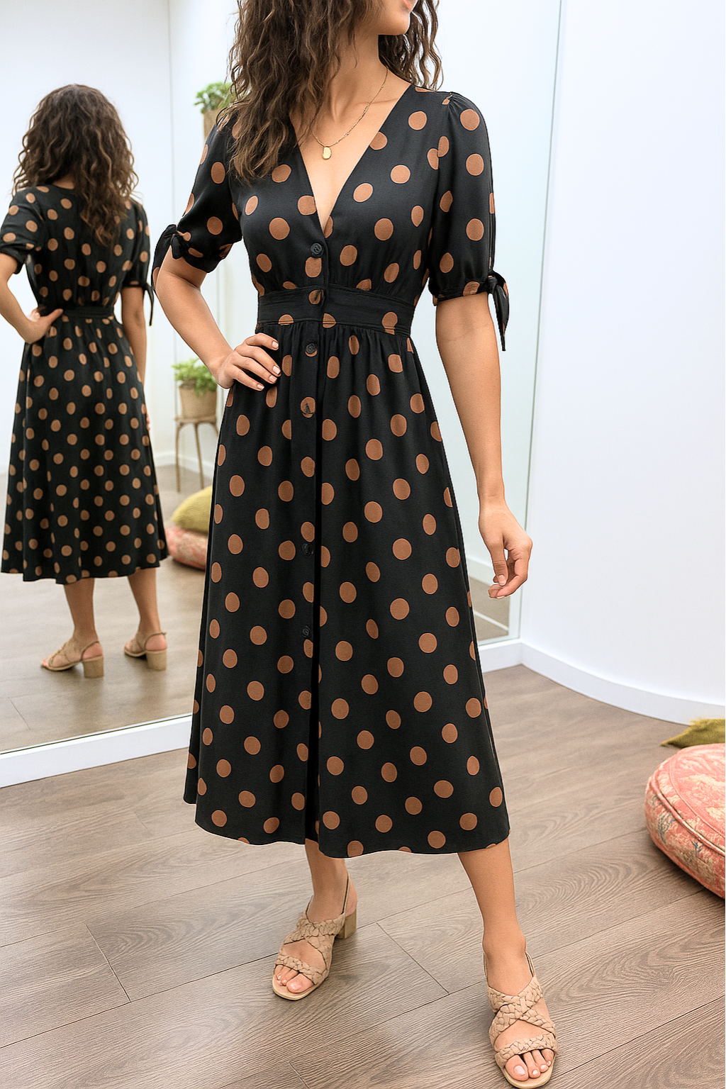 Brigitte™ | Elegante vestido de lunares con escote en V