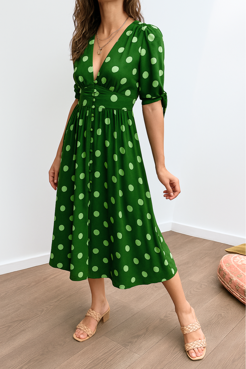 Brigitte™ | Elegante vestido de lunares con escote en V