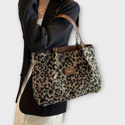 Rita. – Bolso tote de lona con estampado de leopardo