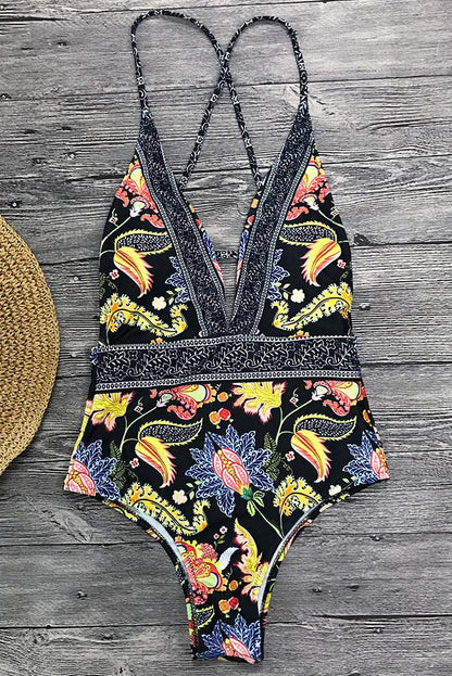 Bañador con Estampado Boho y Escote en V