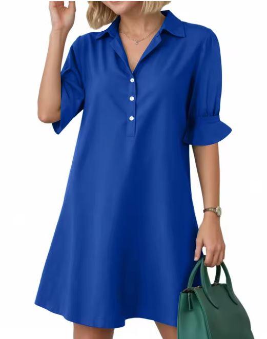 Vestido corto elegante con botones parciales y mangas cortas