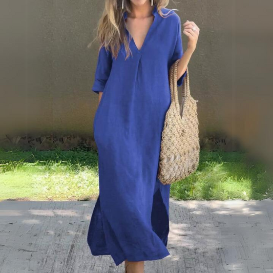 Vestido maxi casual ligero con mangas cortas y estilo moderno