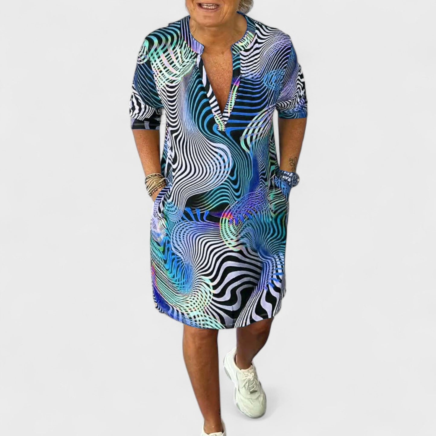Ria | Vestido Estampado con Cuello en V