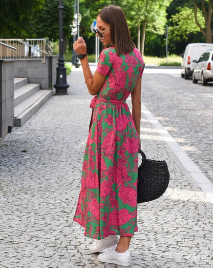 Barbara | Vestido midi cruzado de estilo vibrante