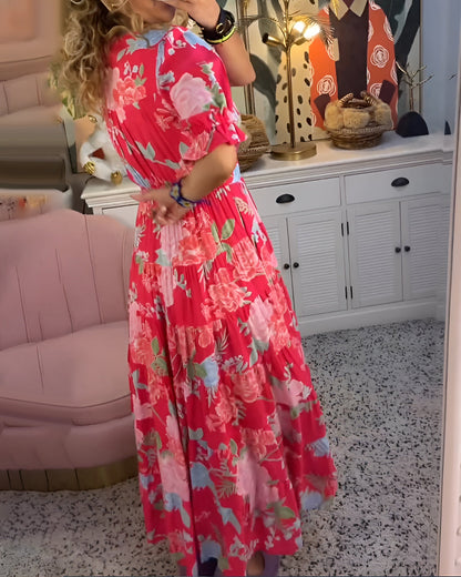 Carine | Vestido con bolsillo y cuello en V estampado floral