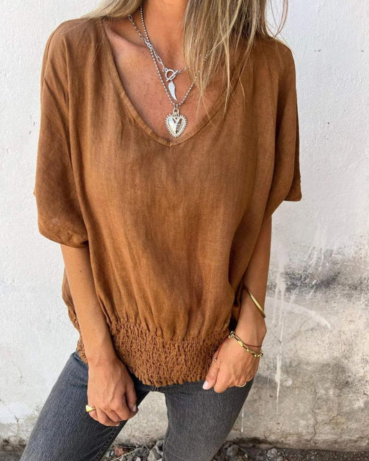 BOMIA - Camiseta cómoda con cintura y escote en V