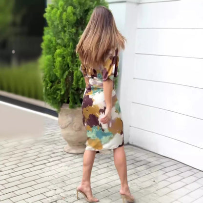 Stefka | Vestido elegante con estampado abstracto, tipo wrap para mujeres