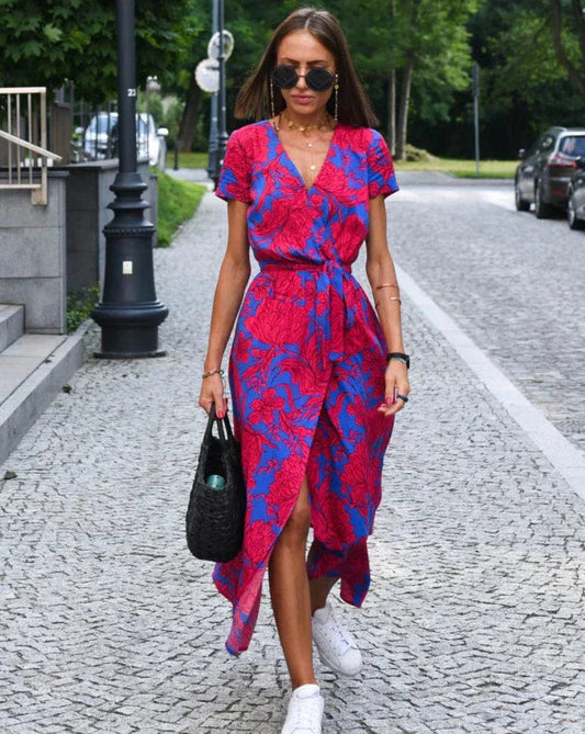Barbara | Vestido midi cruzado de estilo vibrante