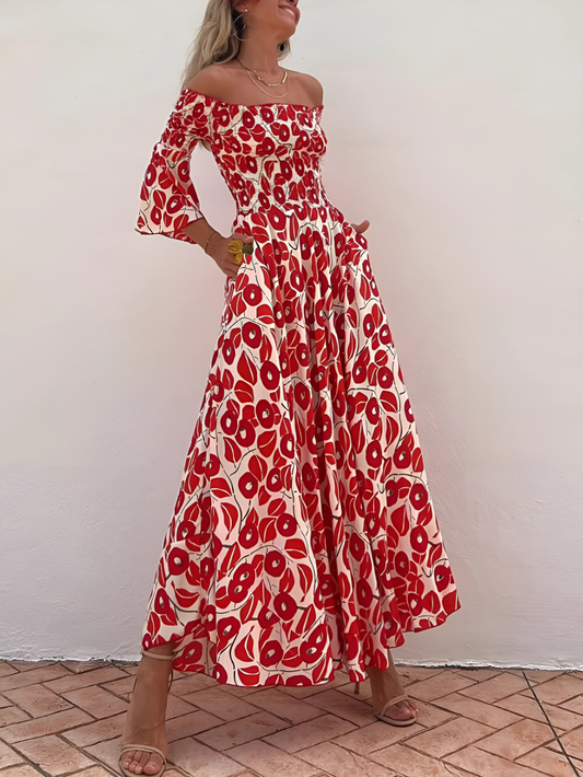 Alina | Vestido Maxi con Hombros Descubiertos y Encanto Boho