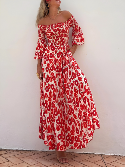 Alina | Vestido Maxi con Hombros Descubiertos y Encanto Boho