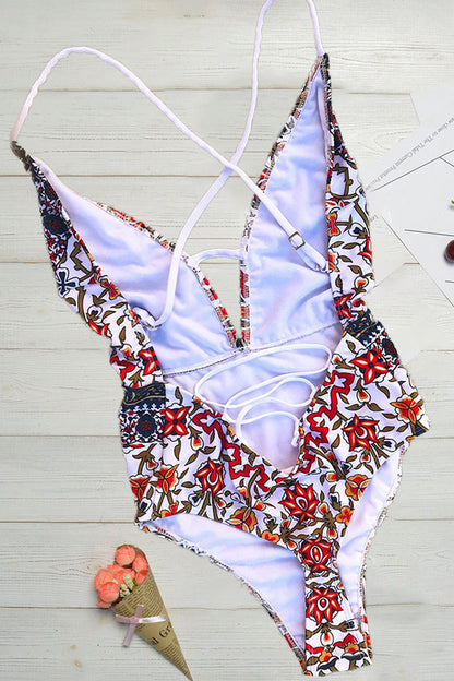 Bañador con Estampado Boho y Escote en V