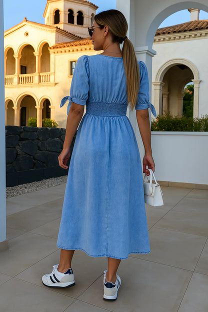 Amelie | Vestido Midi Diario con Mangas Abullonadas