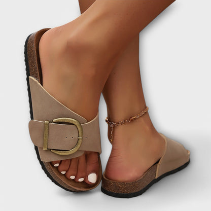 Margie – Sandalias tipo pantufla de corcho para mujer con diseño de hebilla
