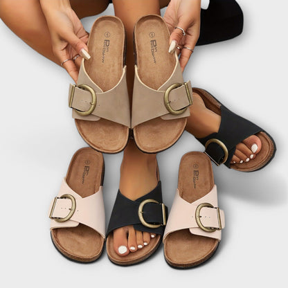 Margie – Sandalias tipo pantufla de corcho para mujer con diseño de hebilla