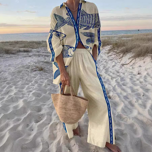 Yazette™ | Conjunto de ropa con estampado de pez azul