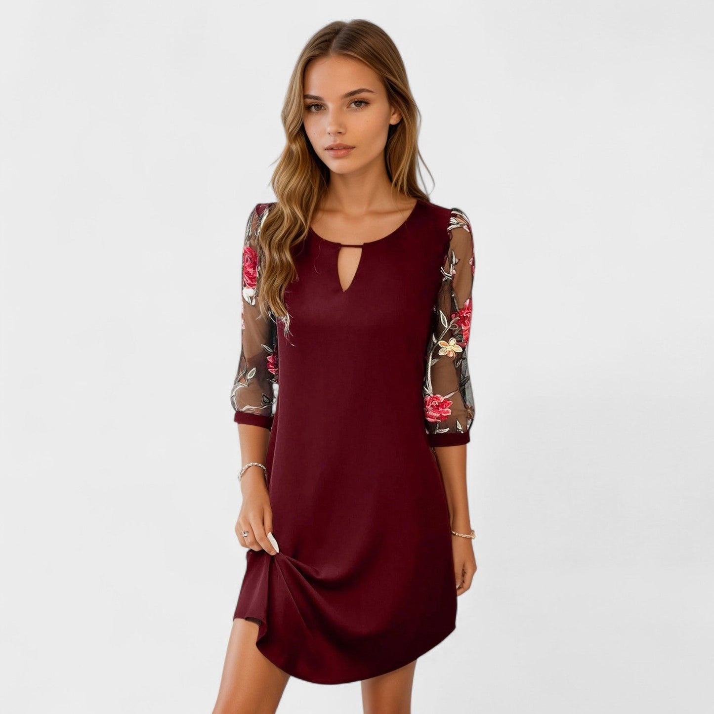 Renata – Vestido Elegante con Mangas Bordadas