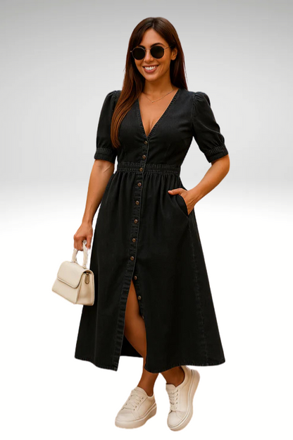 Amelie | Vestido Midi Diario con Mangas Abullonadas