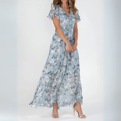 Rozalia | Elegante vestido maxi de flores con mangas acampanadas