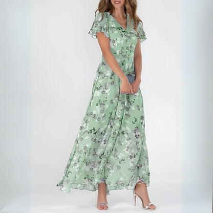 Rozalia | Elegante vestido maxi de flores con mangas acampanadas