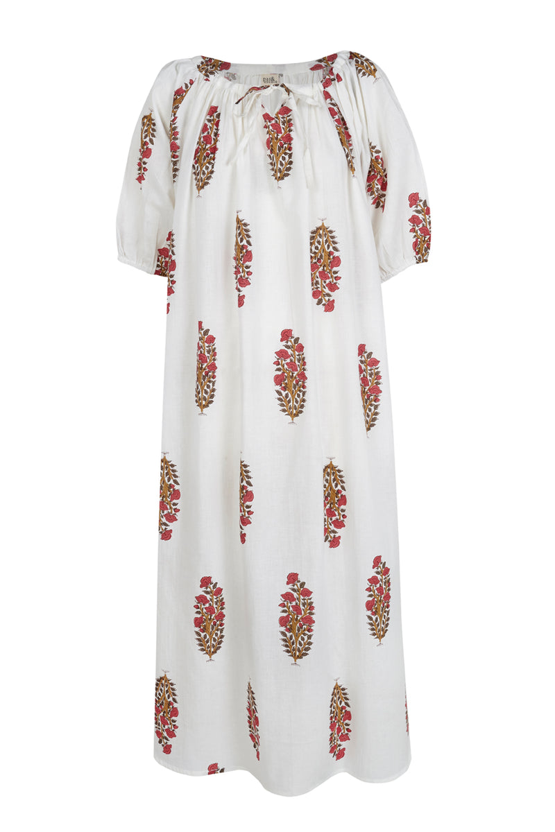 Vestido midi amplio con mangas cortas abullonadas y diseño elegante