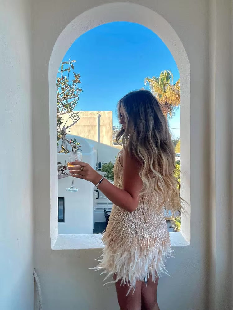 Brielle - Mini vestido de plumas