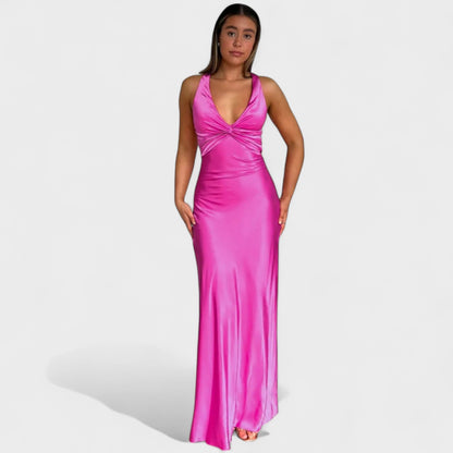 Isabella – Vestido Largo de Satén con Lazo Espalda
