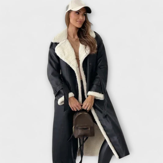 Maria – Abrigo largo clásico con forro polar y cuello de teddy