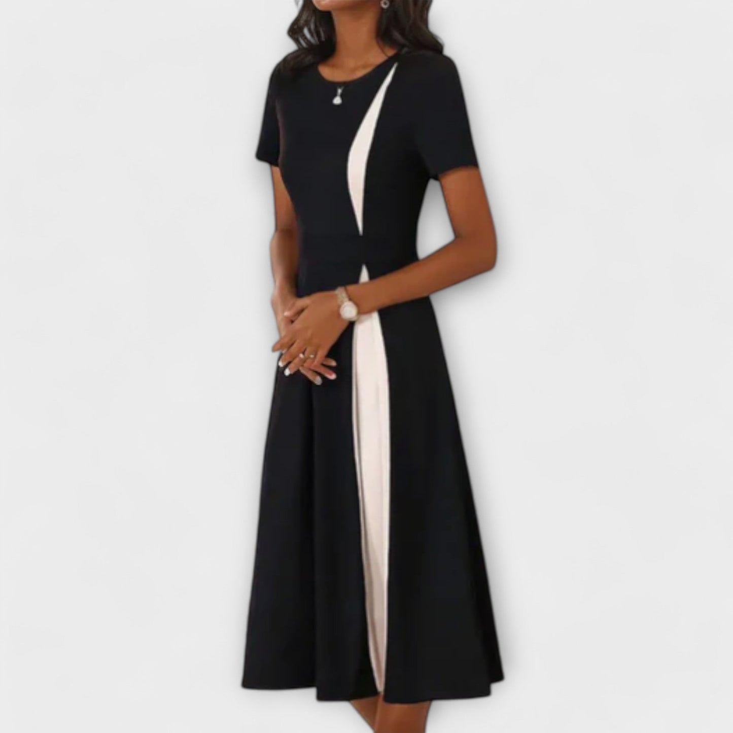 Hanne – Vestido midi en blanco y negro