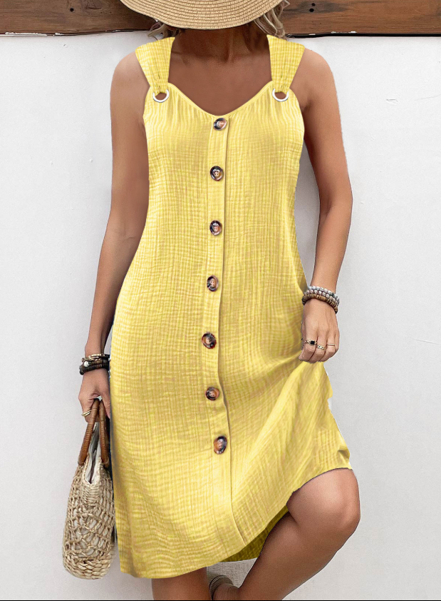 Vestido sin mangas A-línea transpirable con escote en V