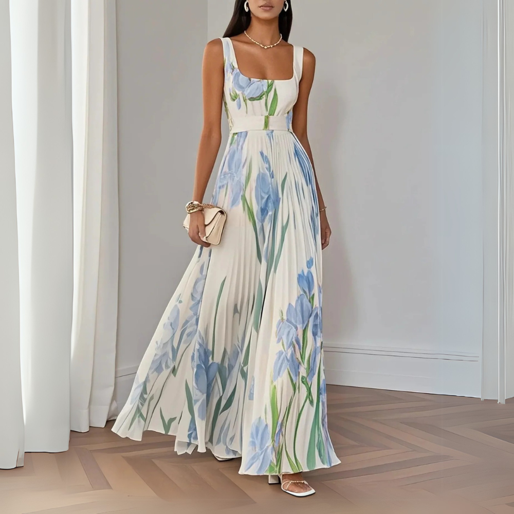 Nina |  Estiloso Vestido Largo Plisado Floral para Mujer