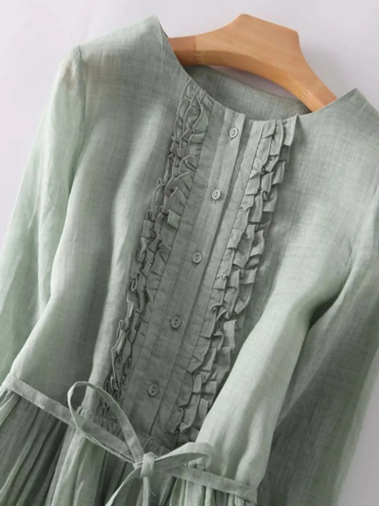 Arya - Vestido de Mujer de Estilo Retro con Cuello Redondo y Cintas en la Cintura