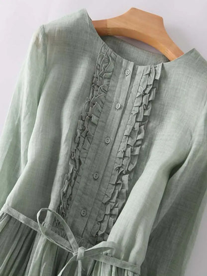 Arya - Vestido de Mujer de Estilo Retro con Cuello Redondo y Cintas en la Cintura