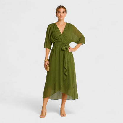 Yalina – Vestido Envelope Elegante com Cintura Ajustável
