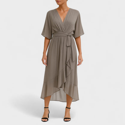 Yalina – Vestido Envelope Elegante com Cintura Ajustável