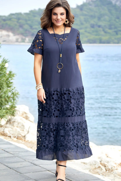 Kalina | Vestido largo de encaje azul marino
