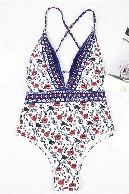 Bañador con Estampado Boho y Escote en V