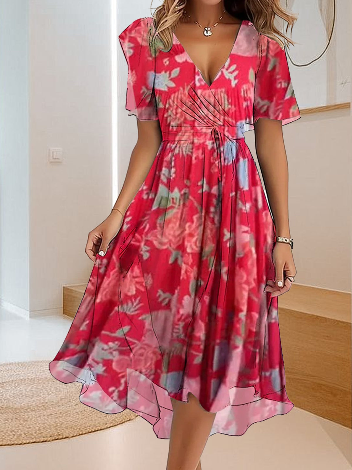 Alicja | Vestido casual con estampado sencillo y escote en V