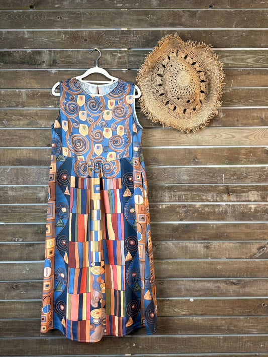 Mirka | Vestido sin mangas para mujer con patrón geométrico abstracto