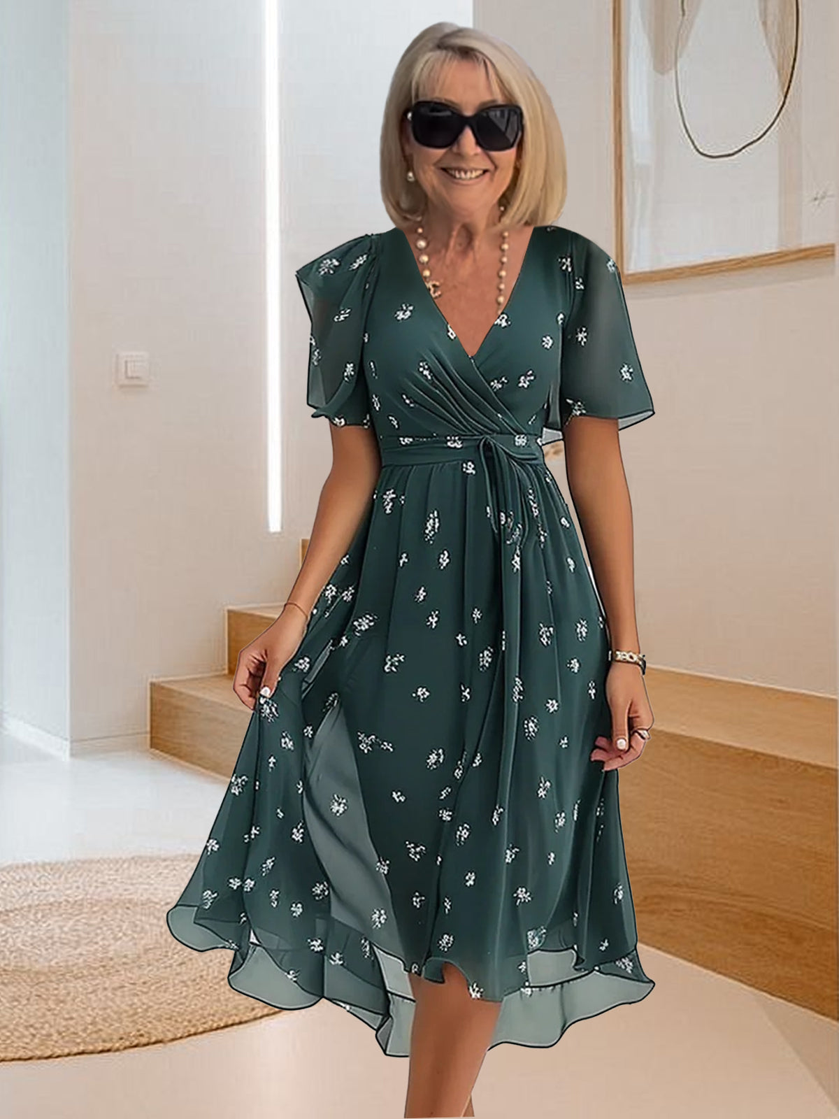 Alicja | Vestido casual con estampado sencillo y escote en V