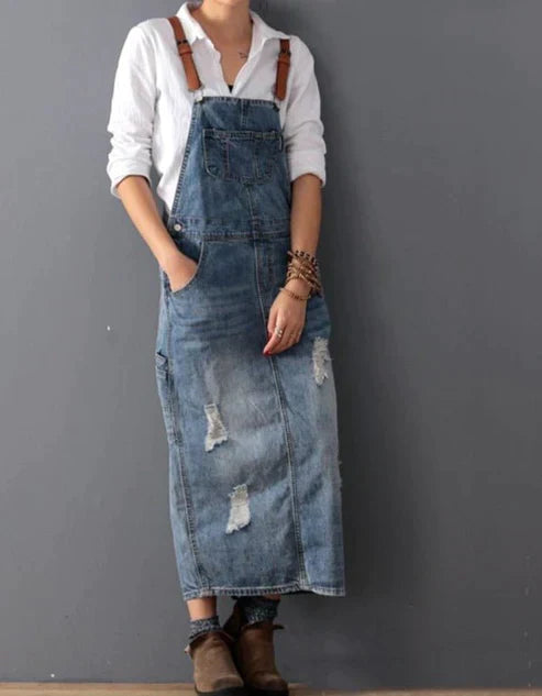 Romilly - Vestido de overol de mezclilla rasgado