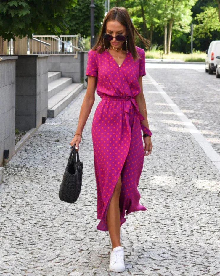 Barbara | Vestido midi cruzado de estilo vibrante