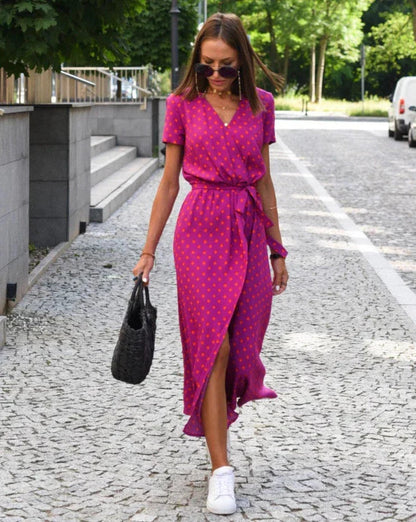 Barbara | Vestido midi cruzado de estilo vibrante