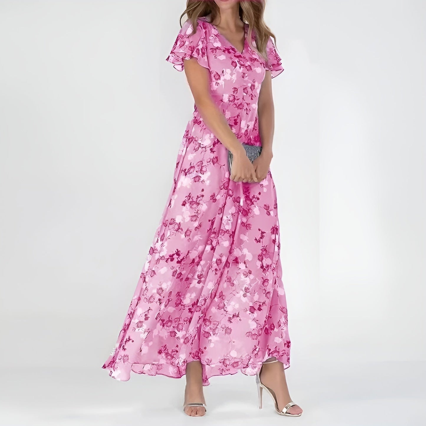 Rozalia | Elegante vestido maxi de flores con mangas acampanadas