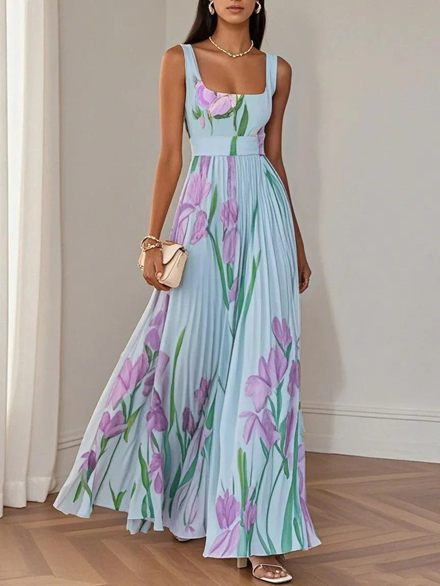 Nina |  Estiloso Vestido Largo Plisado Floral para Mujer