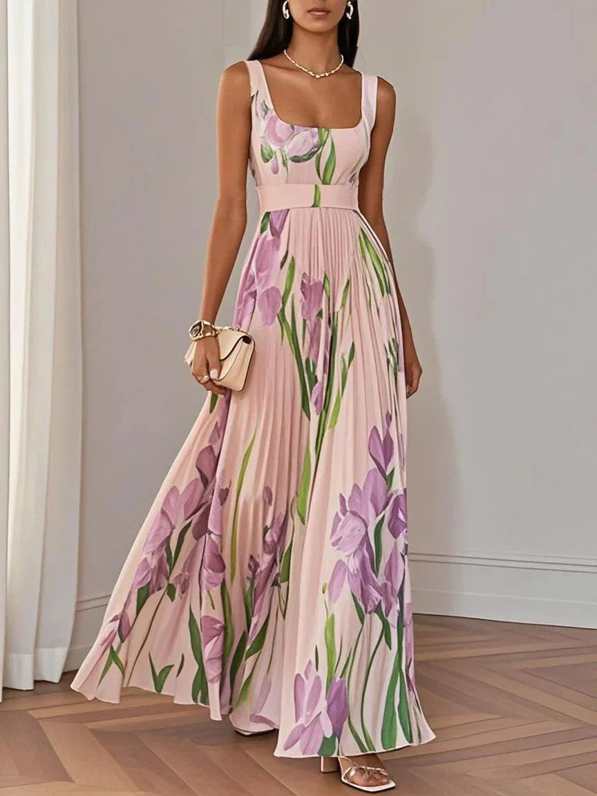 Nina |  Estiloso Vestido Largo Plisado Floral para Mujer