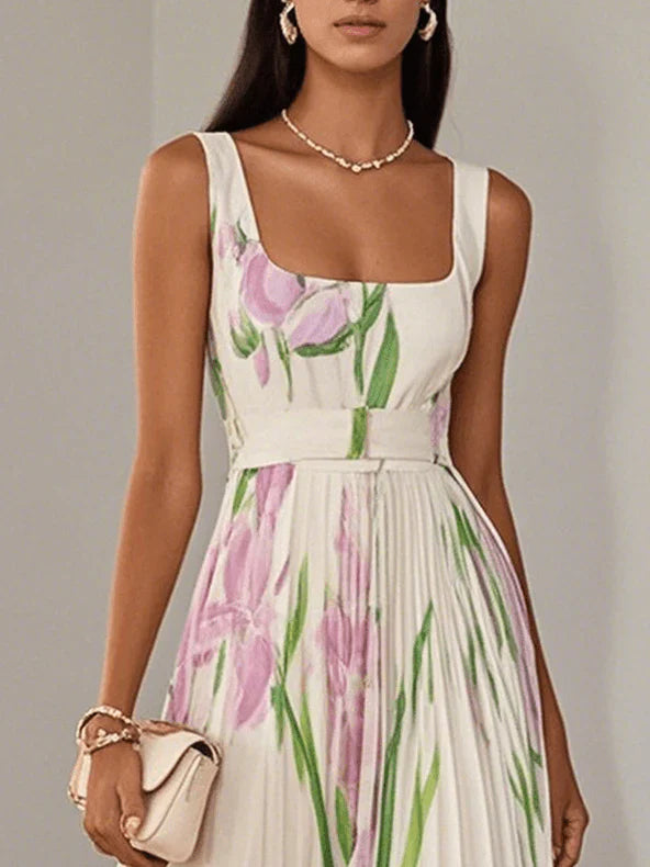 Nina |  Estiloso Vestido Largo Plisado Floral para Mujer