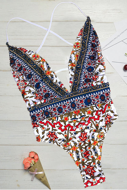 Bañador con Estampado Boho y Escote en V