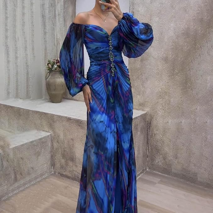 Helena | Vestido Maxi Plisado en Tonos de Puesta de Sol