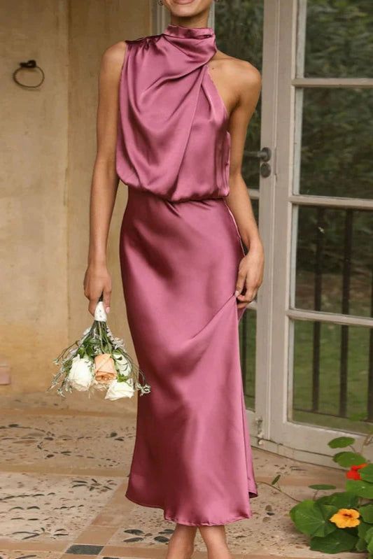 Benthe - Vestido Largo de Satén con Cuello Halter