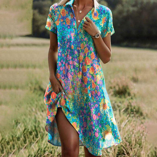 Rachel - Vestido Boho Vintage Floral con Escote en V